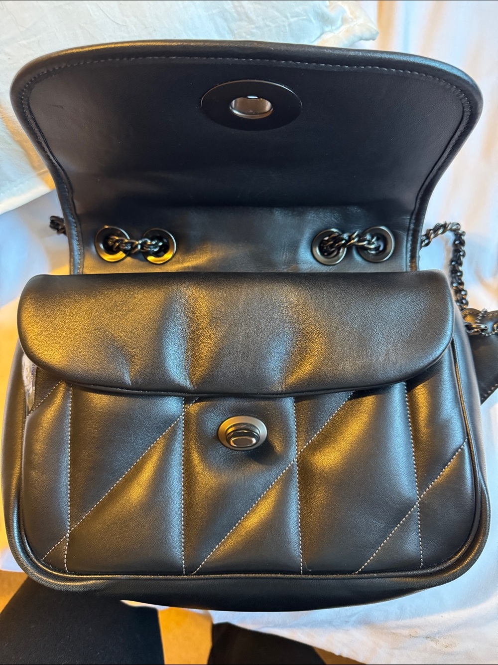 Coach Black Quilted Leather Shoulder Bag with Gunmetal Chain - Picture 8 of 8